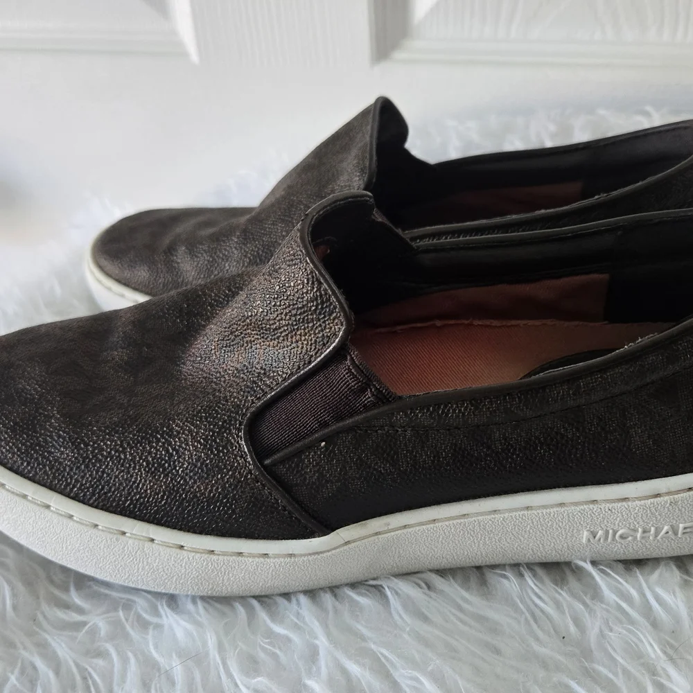 Michael Kors Monogram Slip-On Sneakers Brown Logo Canvas Women’s Size‎ 6M